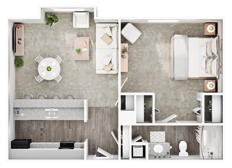 a 1 bedroom floor plan with a bathroom and a living room